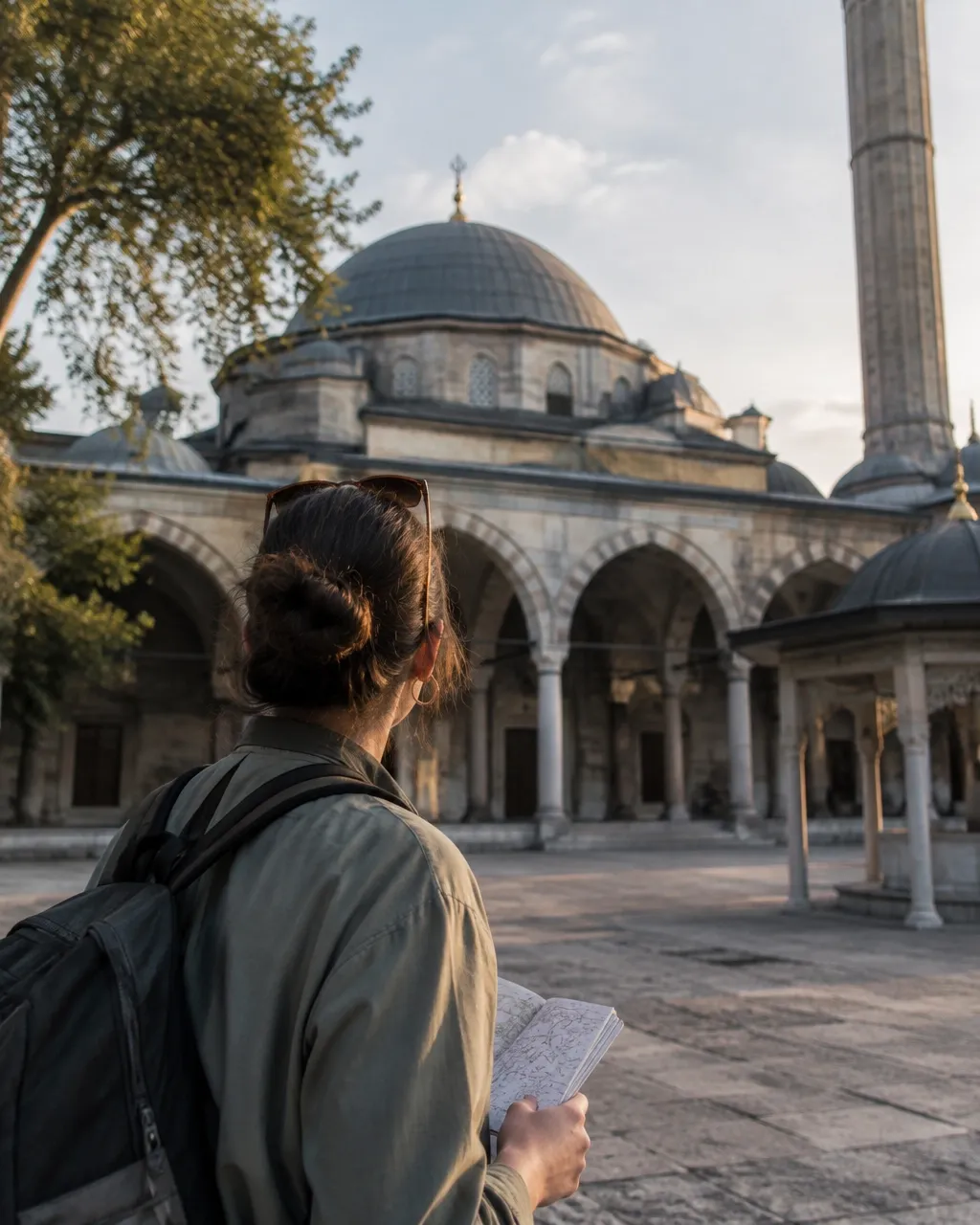 A traveler looking out across a historic landscape
