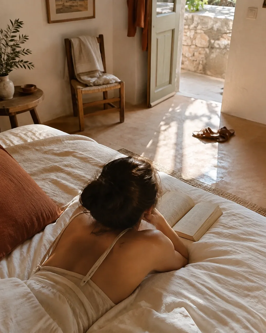 A person resting in a quiet room with natural morning light