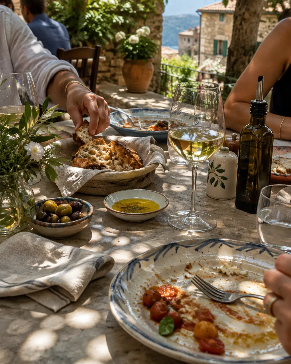 A half-finished lunch on an Italian terrace